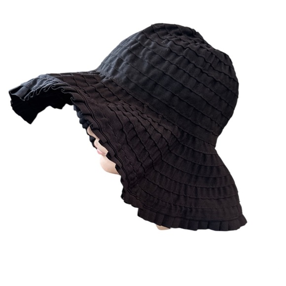 Macy’s Charter Club Elegant Black Wide-Brim Ruffled Hat with Bow Size OS - Picture 3 of 12